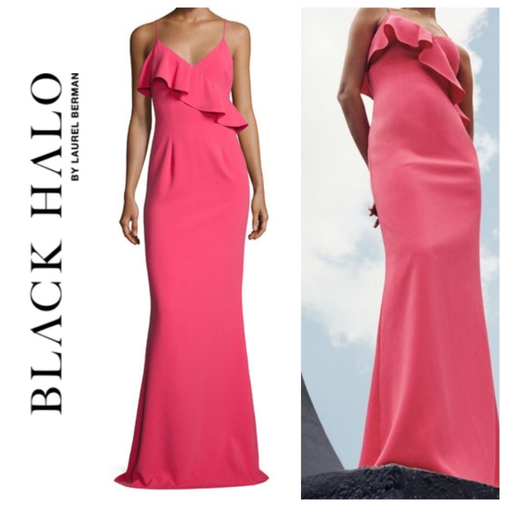 Black Halo | Calia Sleeveless Ponte Ruffle Gown Dress Haute Melon 2